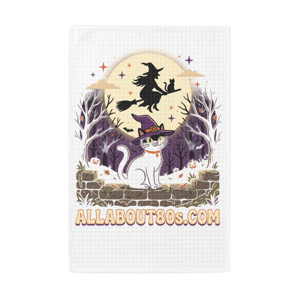 Halloween Cat Witch Waffle Weave Kitchen Towel