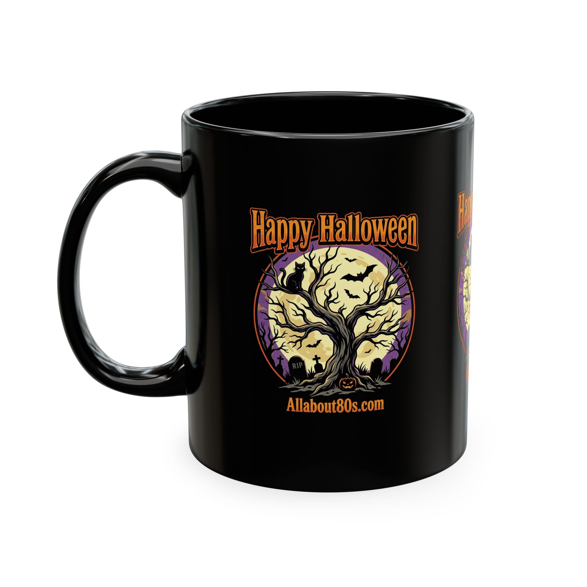 Happy Halloween Ceramic Mug — Spooky Tree & Moon Coffee Cup