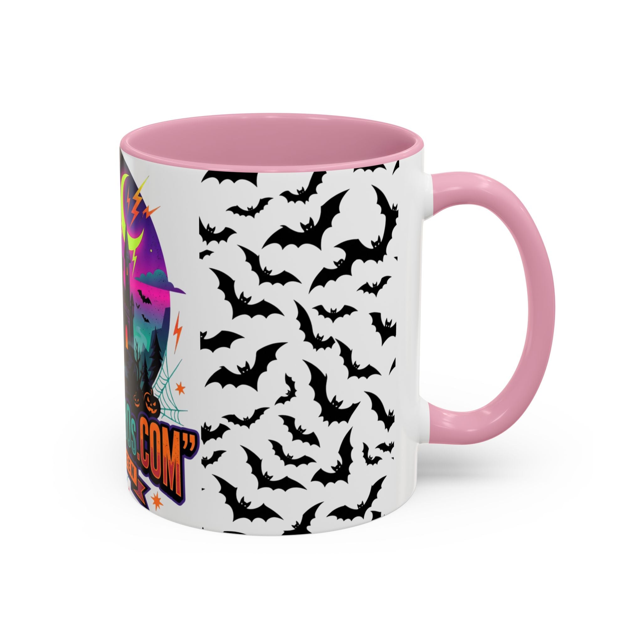 Halloween Haunted Castle Coffee Mug — Colorful Bat Pattern 11oz/15oz