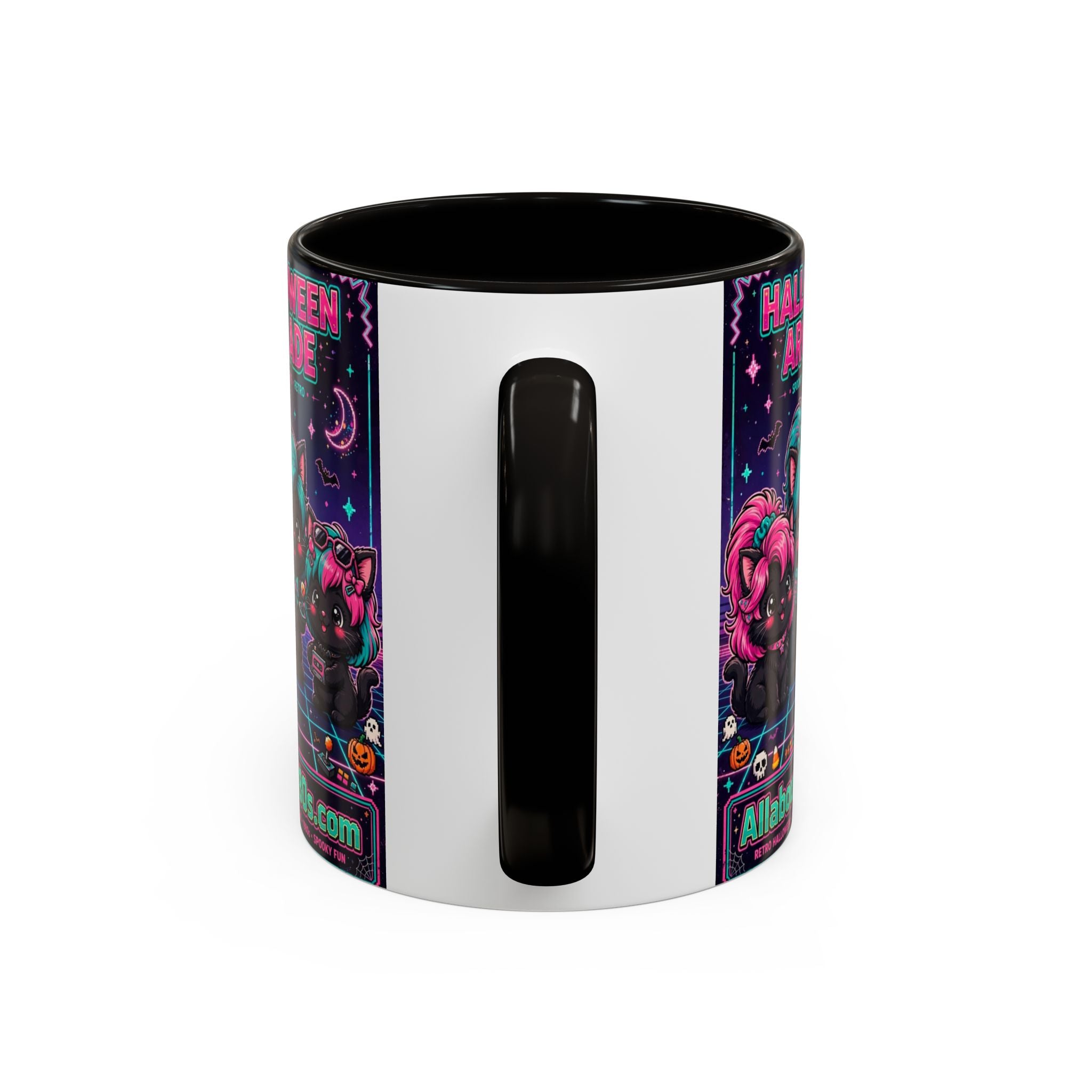 Halloween Arcade Mug — Cute Retro 80s Cat Gamers (11oz/15oz)