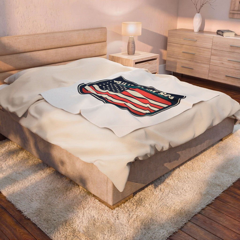 All About 80s Velveteen Plush Blanket — Retro American Flag Throw for 80s Fans