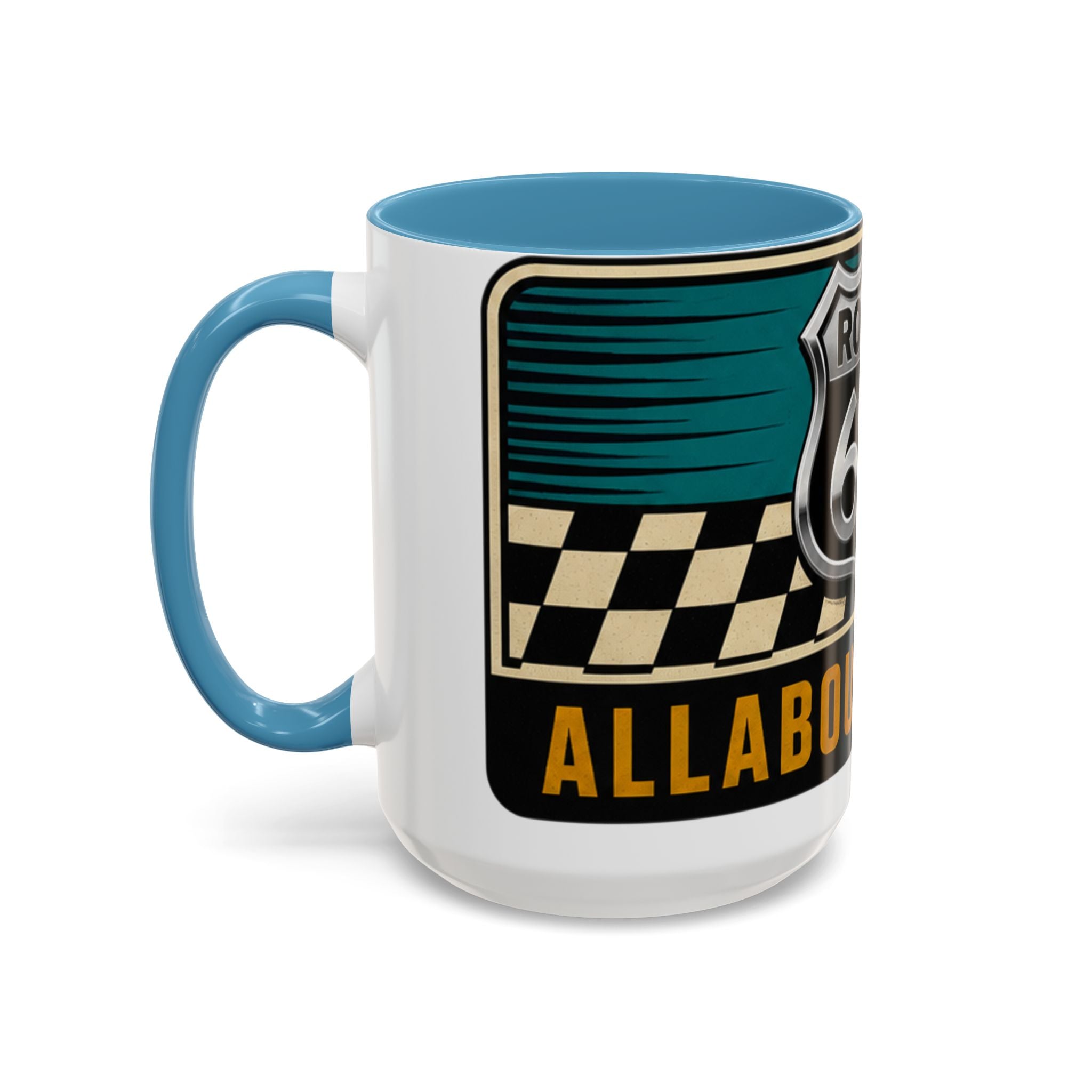 Route 66 Retro Checkerboard Coffee Mug — Vintage Road Trip 11/15oz Accent Mug