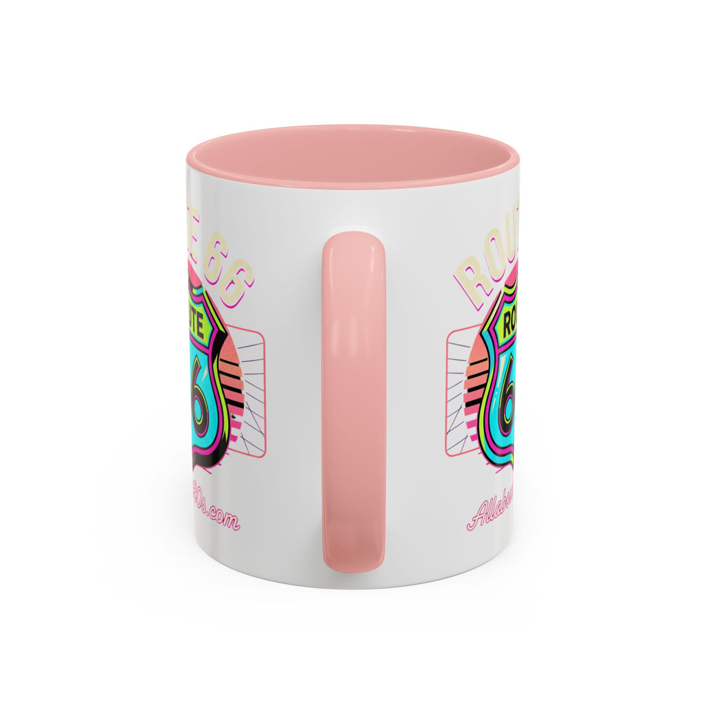 Route 66 Neon Shield Accent Coffee Mug — Retro Road Trip Travel Gift (11/15 oz)