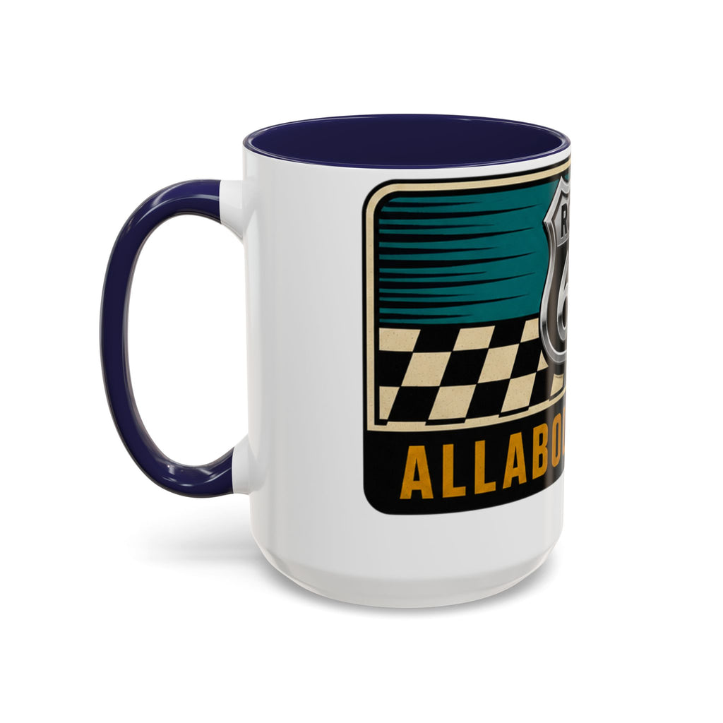 Route 66 Retro Checkerboard Coffee Mug — Vintage Road Trip 11/15oz Accent Mug