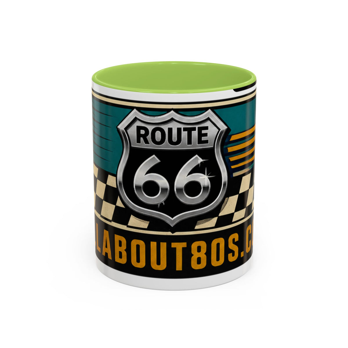 Route 66 Retro Checkerboard Coffee Mug — Vintage Road Trip 11/15oz Accent Mug