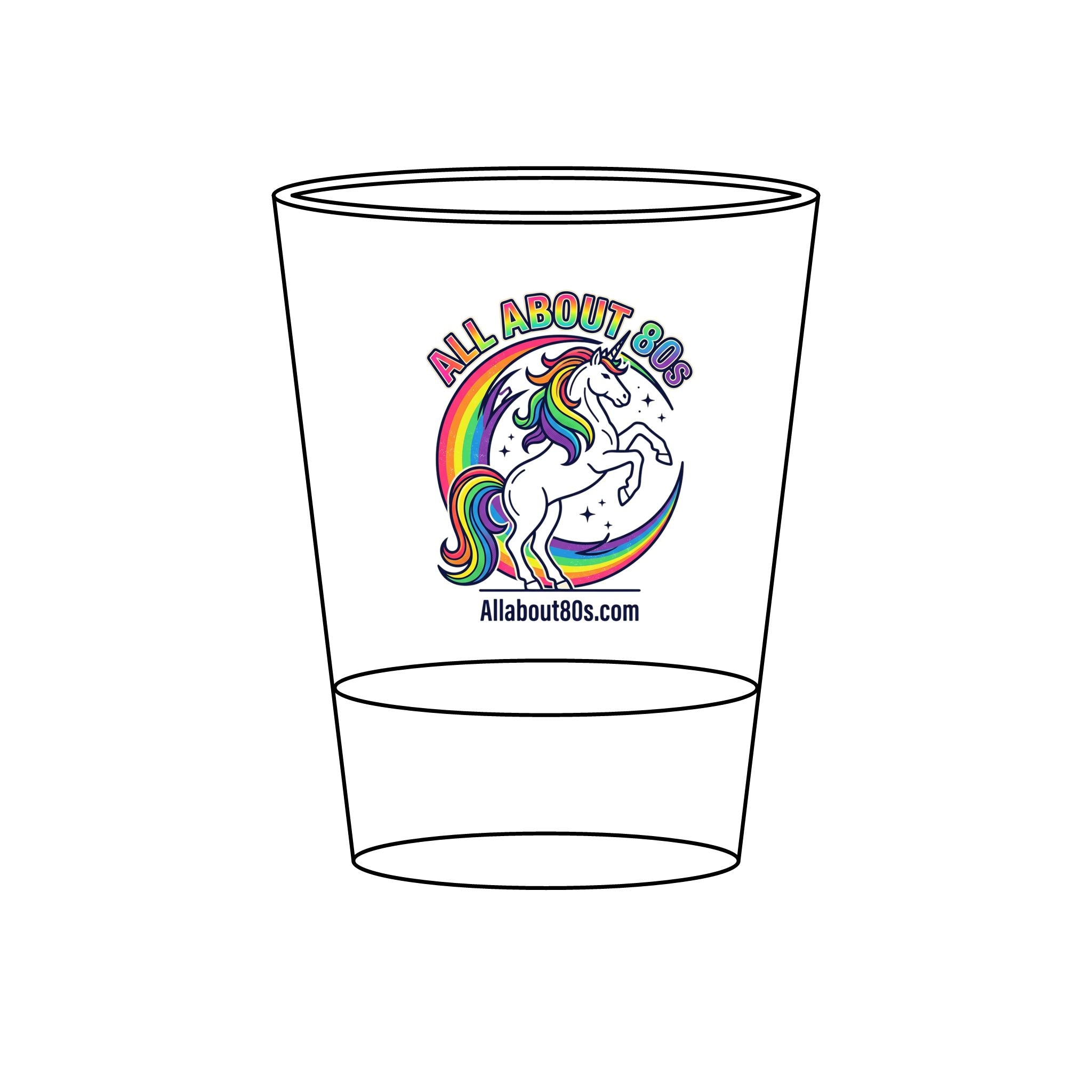 Unicorn Rainbow Shot Glass — 'All About 80s' 1.5oz Engraved Collectible