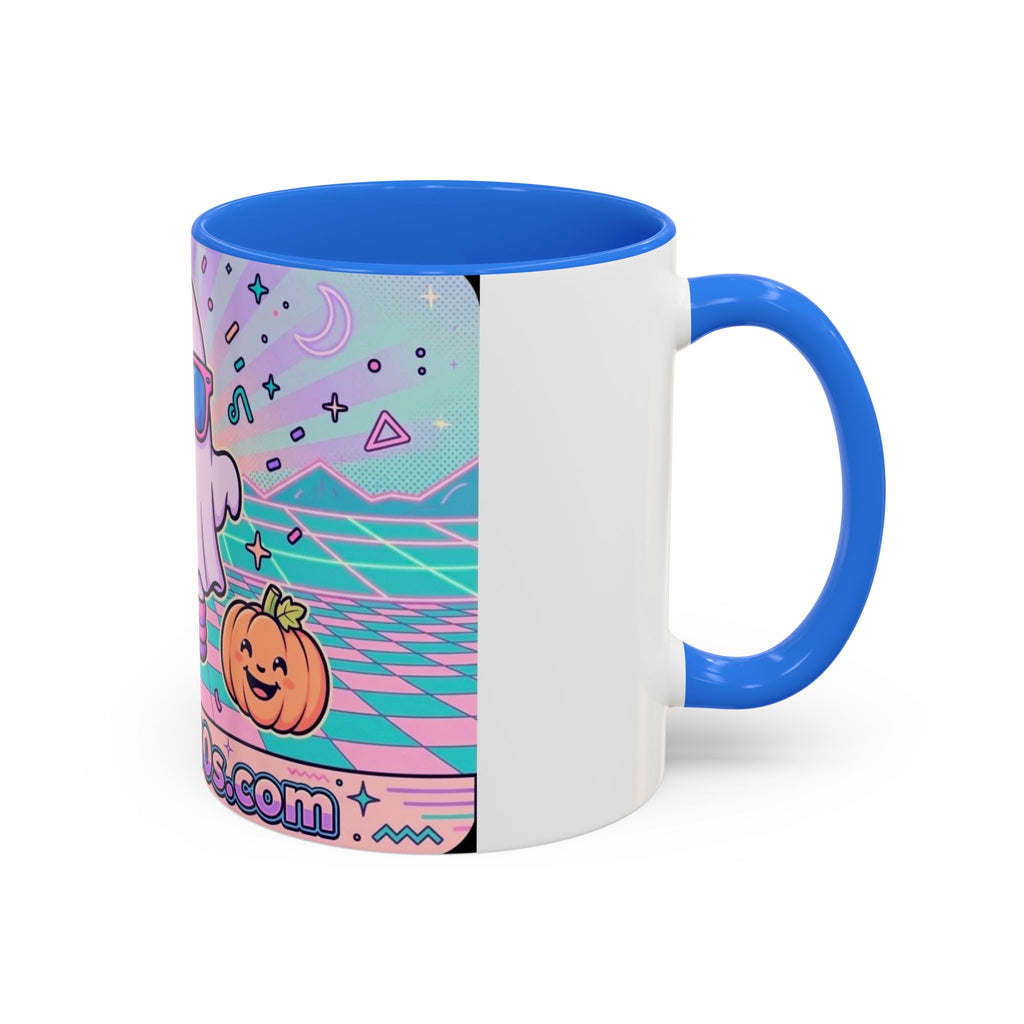 80s Vaporwave Ghost Coffee Mug — Cute Halloween Pumpkin Retro Design (11oz/15oz)