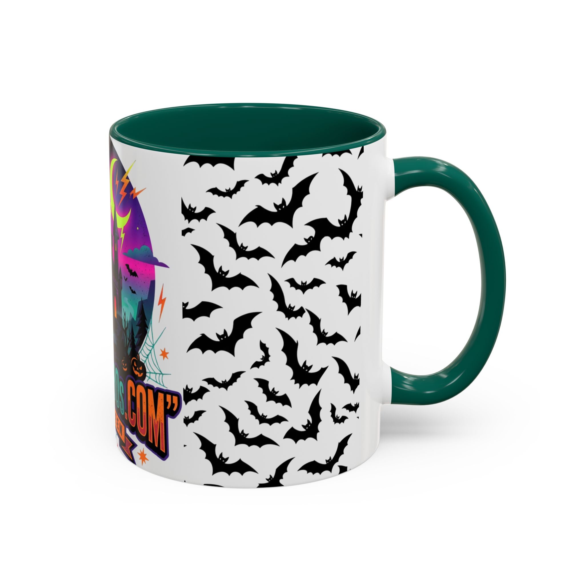 Halloween Haunted Castle Coffee Mug — Colorful Bat Pattern 11oz/15oz