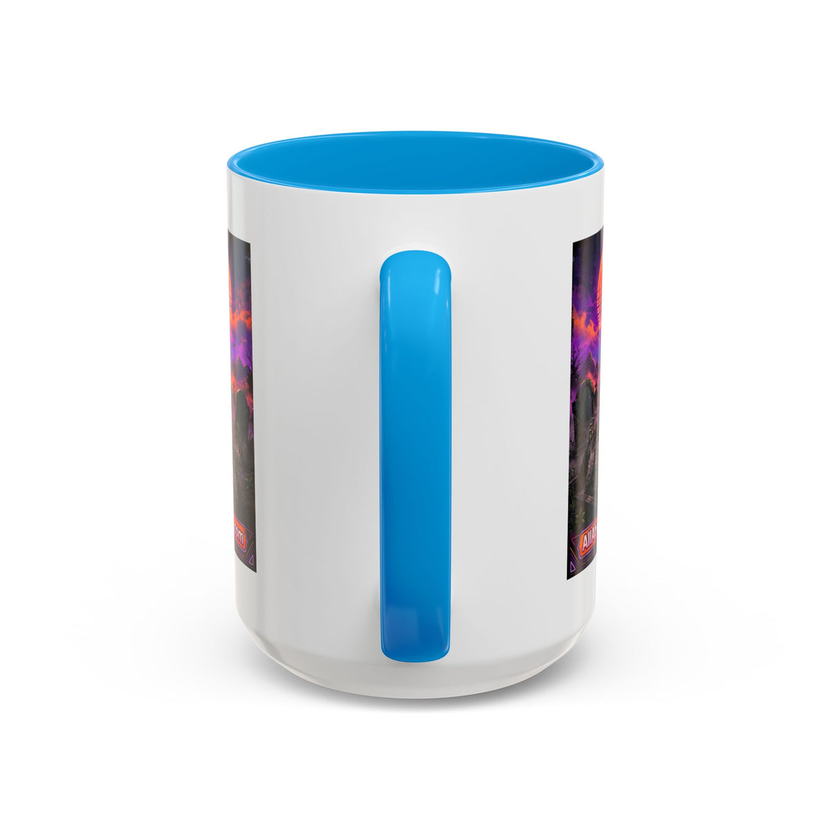 80s Retro Graveyard Sunset Mug — Vaporwave Neon Coffins Coffee Cup (11oz/15oz)