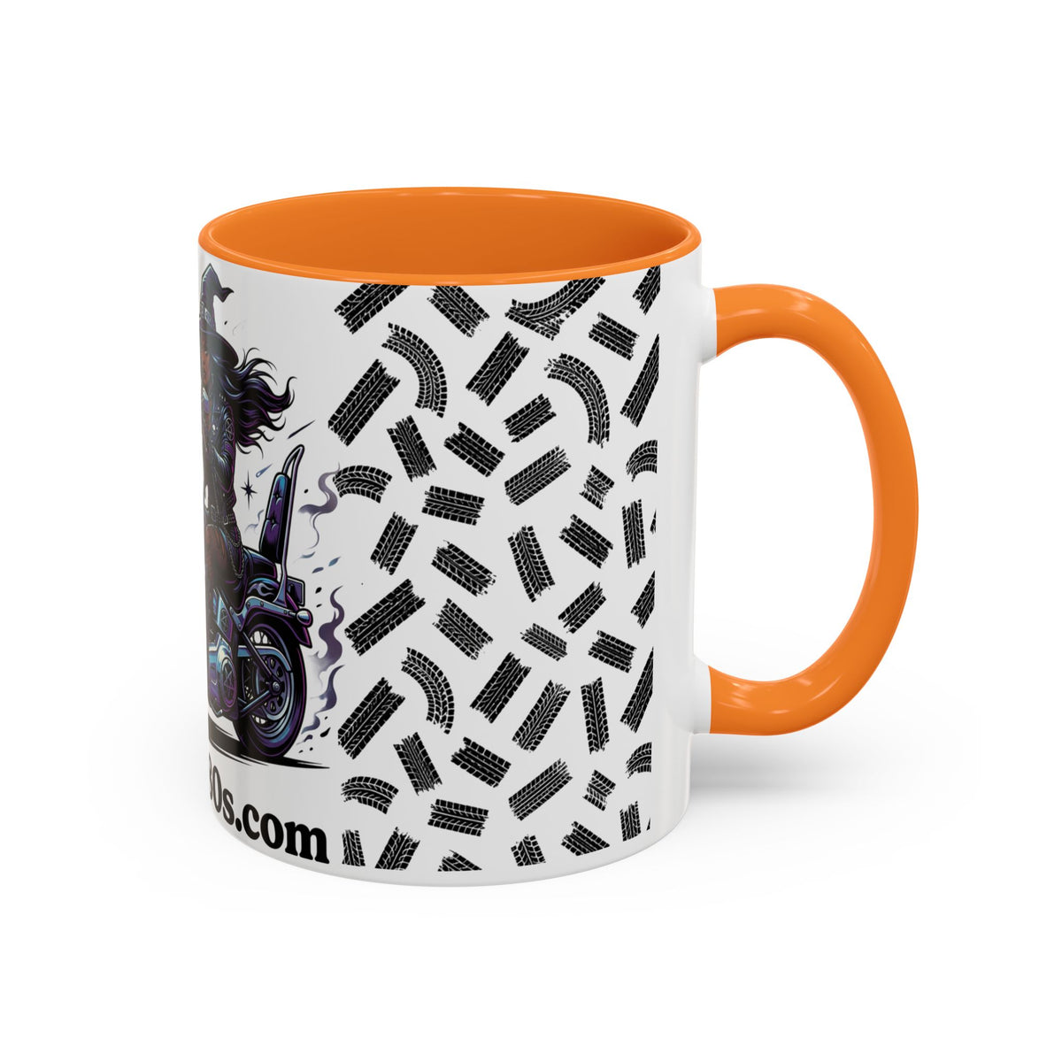 Witch Biker Coffee Mug (11oz/15oz) — Gothic Motorcycle Witch Illustration
