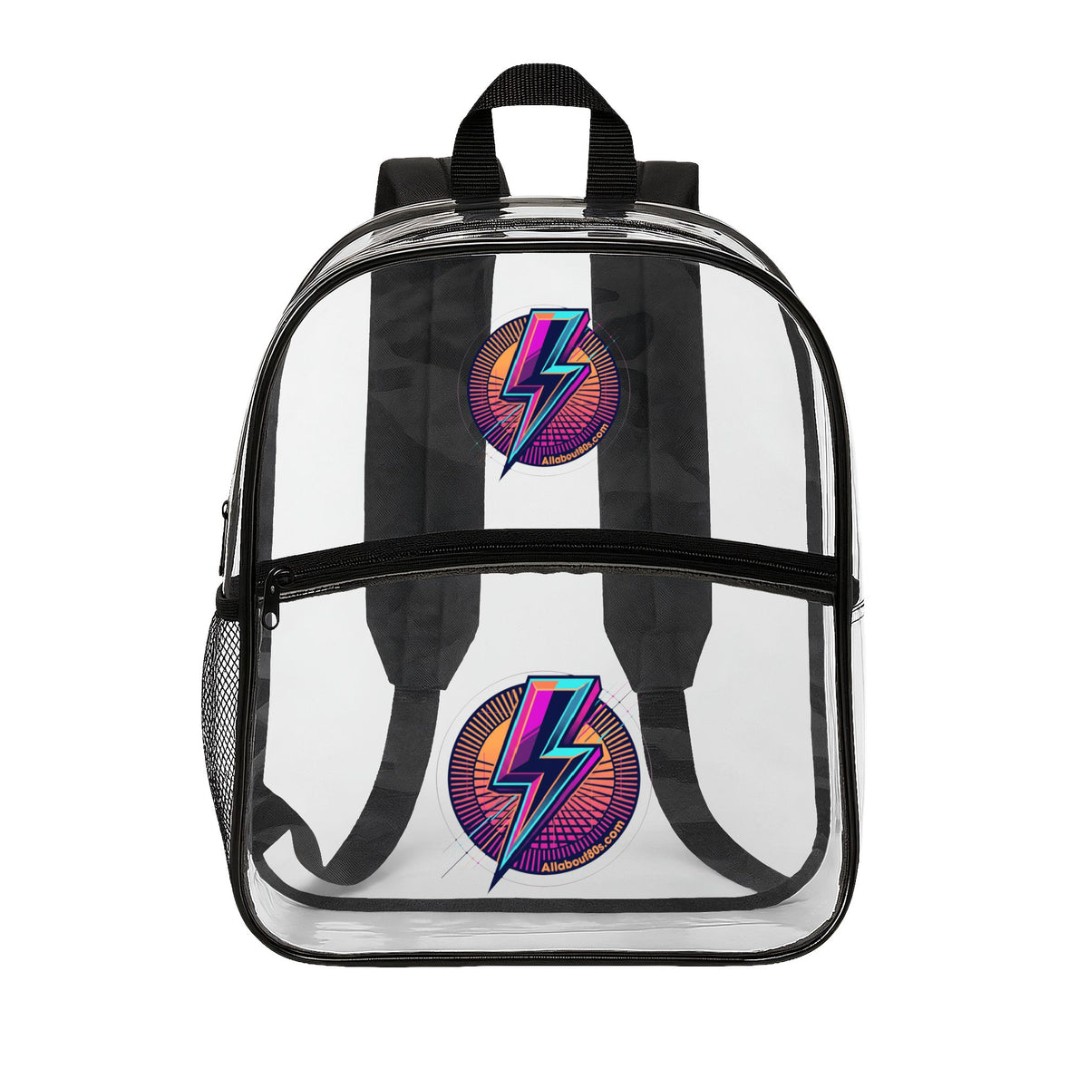 Clear Backpack with Neon Lightning Bolt Patch — Stadium-Approved School & Concert Bag