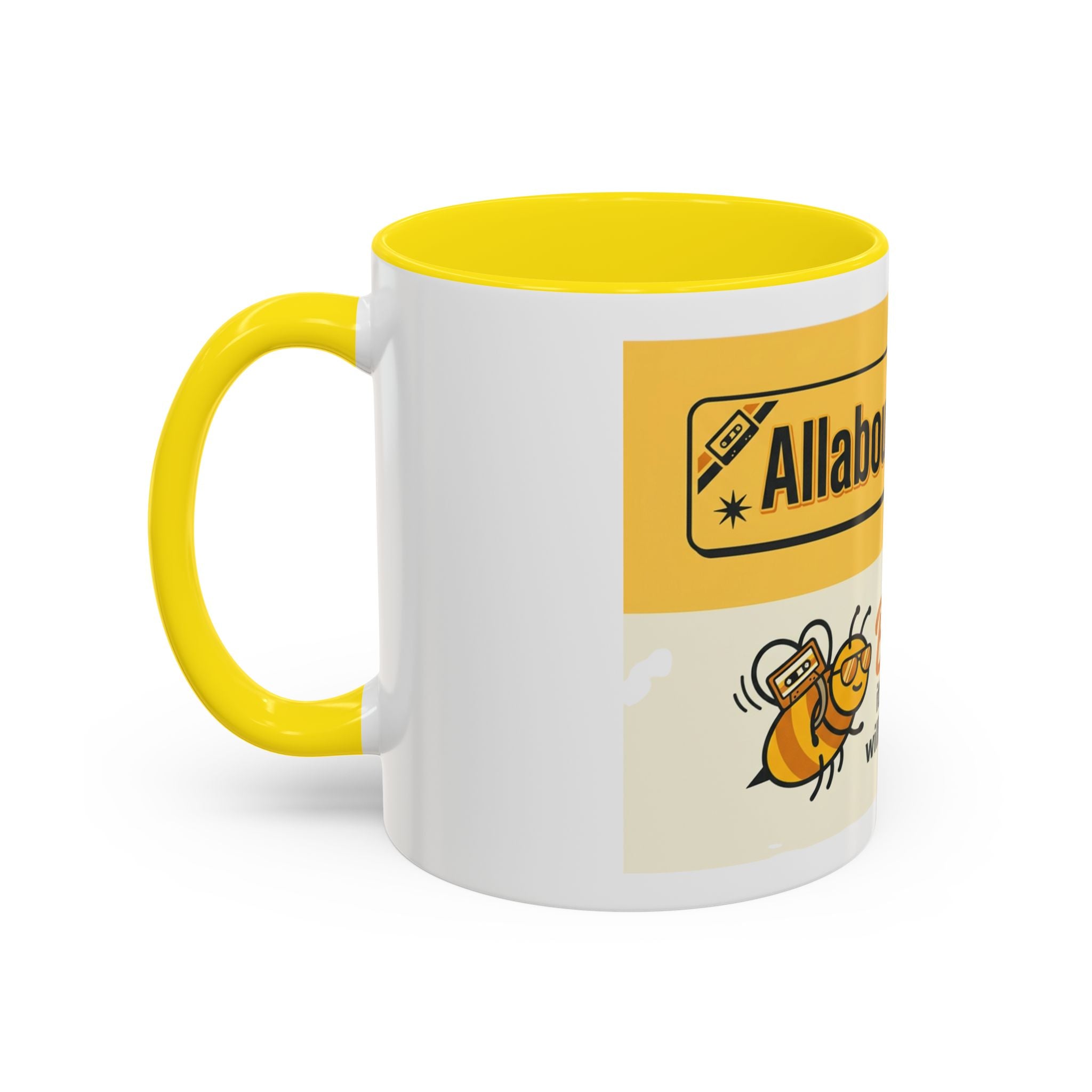 AllAbout80s 'Beecause' Accent Coffee Mug – Retro 80s Bee Design (11/15oz)