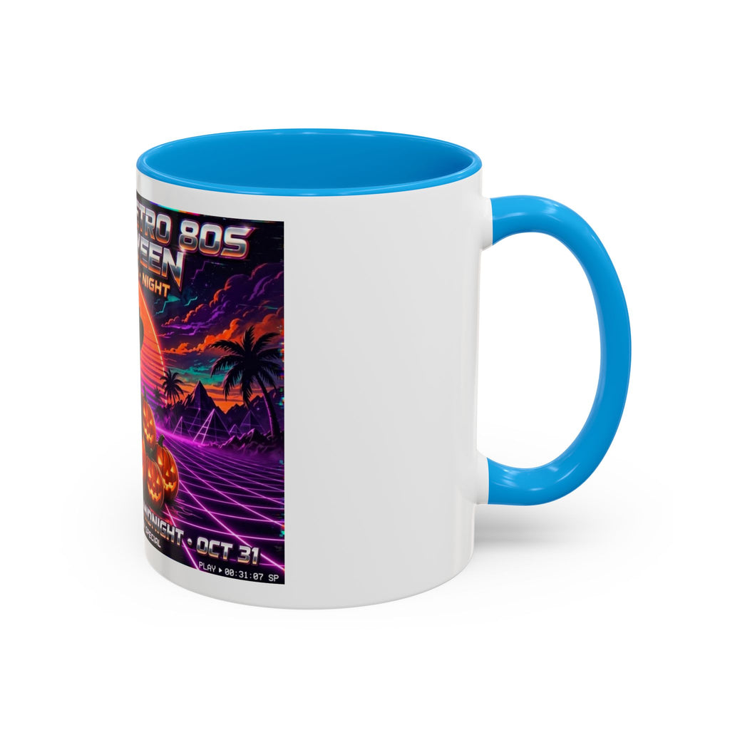 Halloween Retro Cat Mug — Neon 80s Spooky Pumpkin Coffee Cup (11oz/15oz)