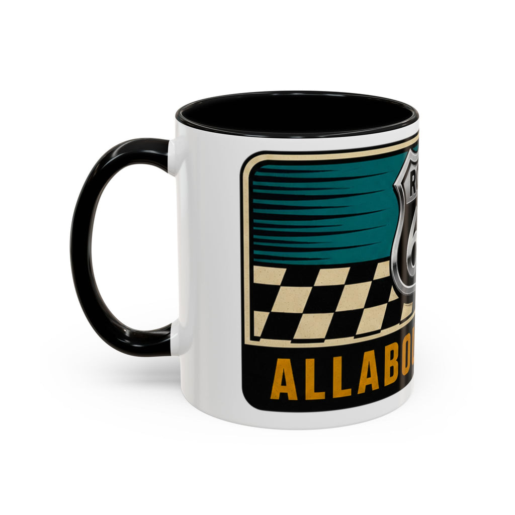 Route 66 Retro Checkerboard Coffee Mug — Vintage Road Trip 11/15oz Accent Mug