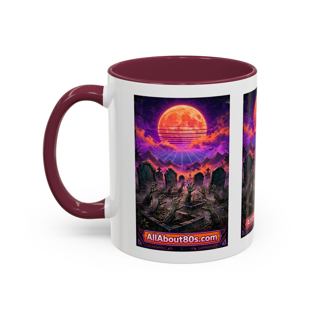 80s Retro Graveyard Sunset Mug — Vaporwave Neon Coffins Coffee Cup (11oz/15oz)