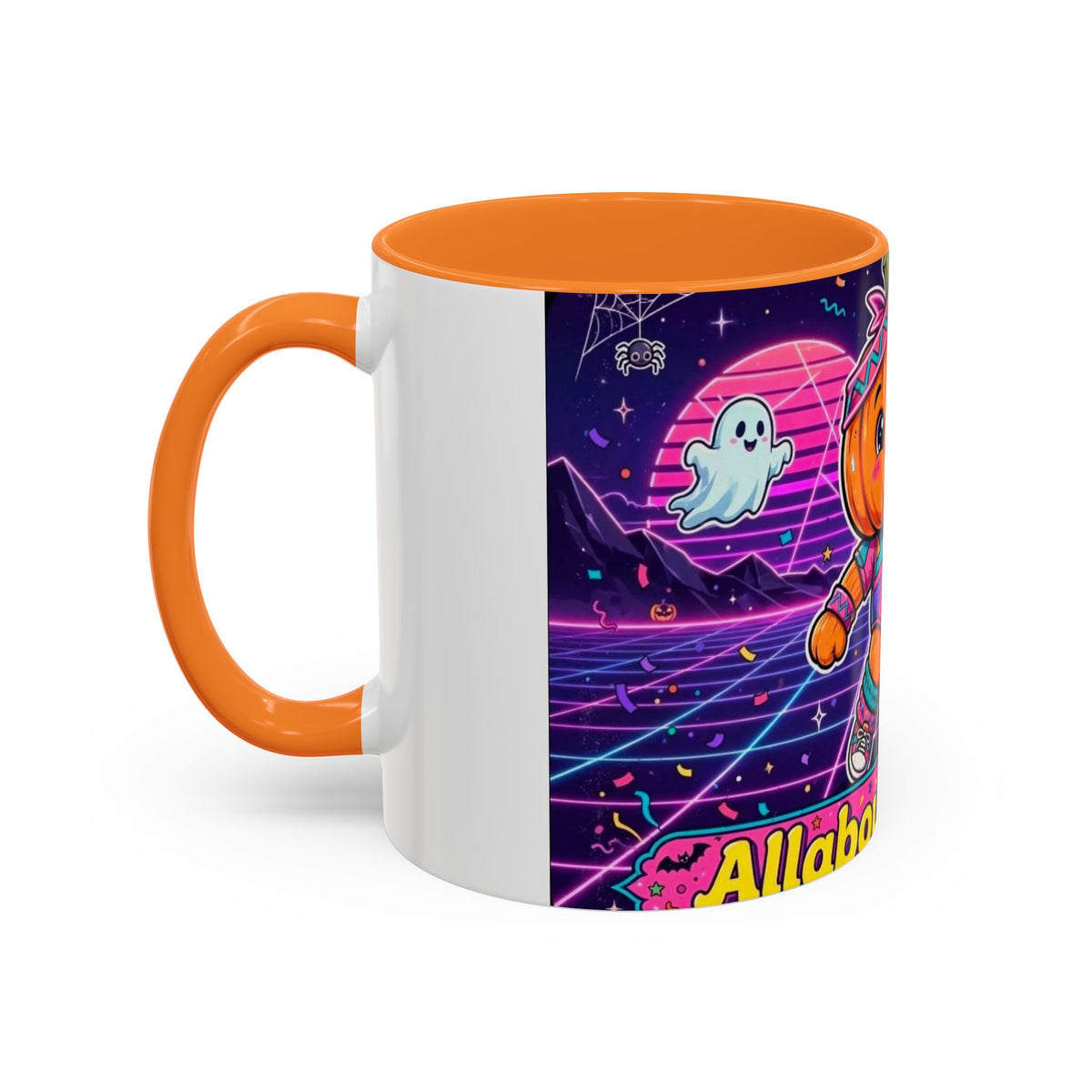80s Retro Pumpkin Mug – Cute Neon Halloween Coffee Cup (11oz/15oz)