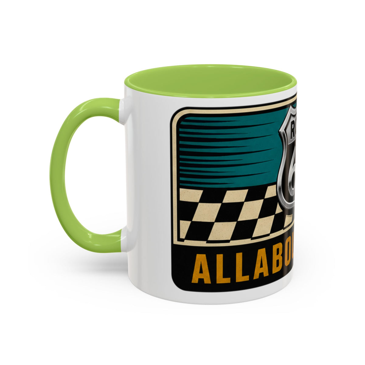 Route 66 Retro Checkerboard Coffee Mug — Vintage Road Trip 11/15oz Accent Mug