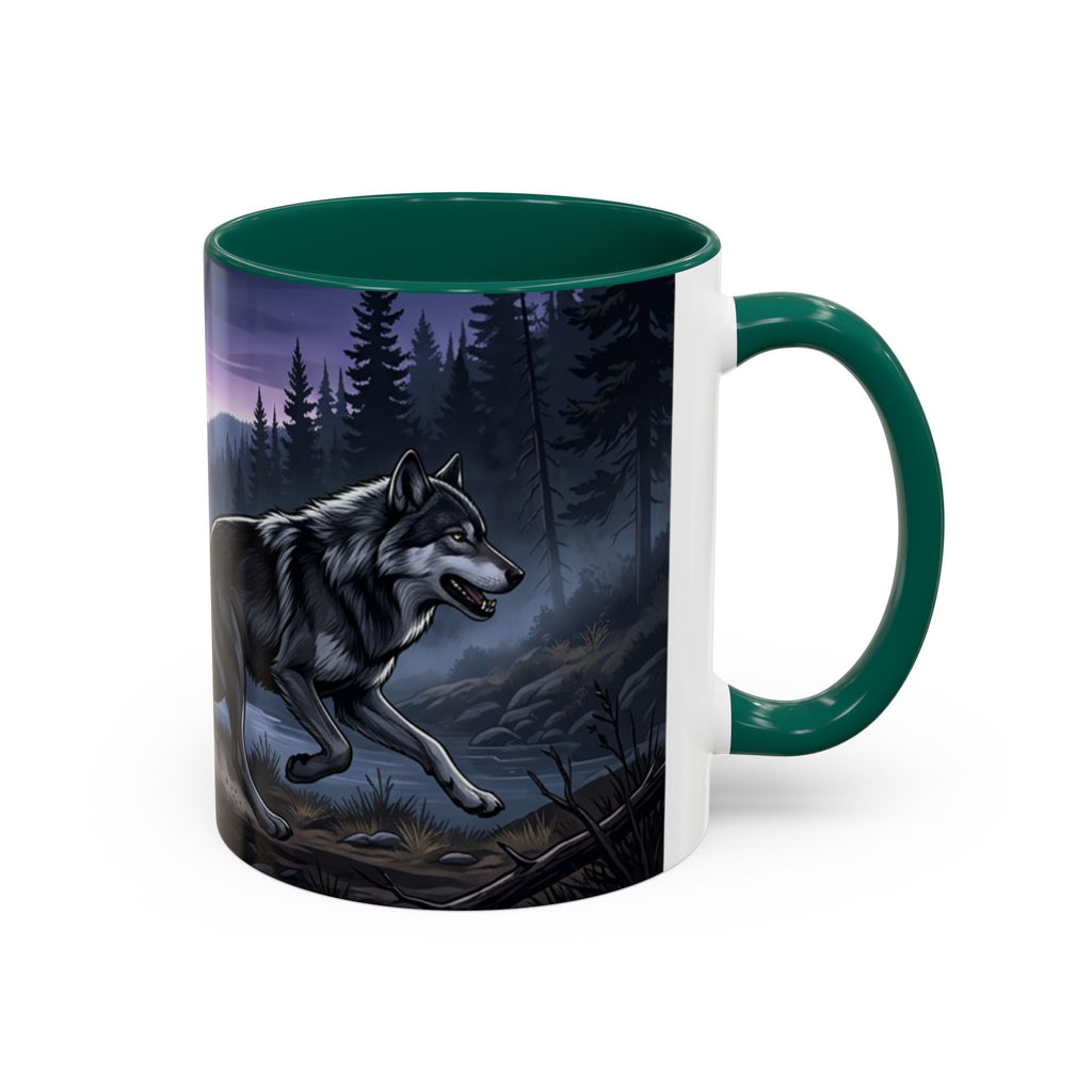Wolf Pack Nightscape Mug — 11oz/15oz Scenic Black-Interior Coffee Cup