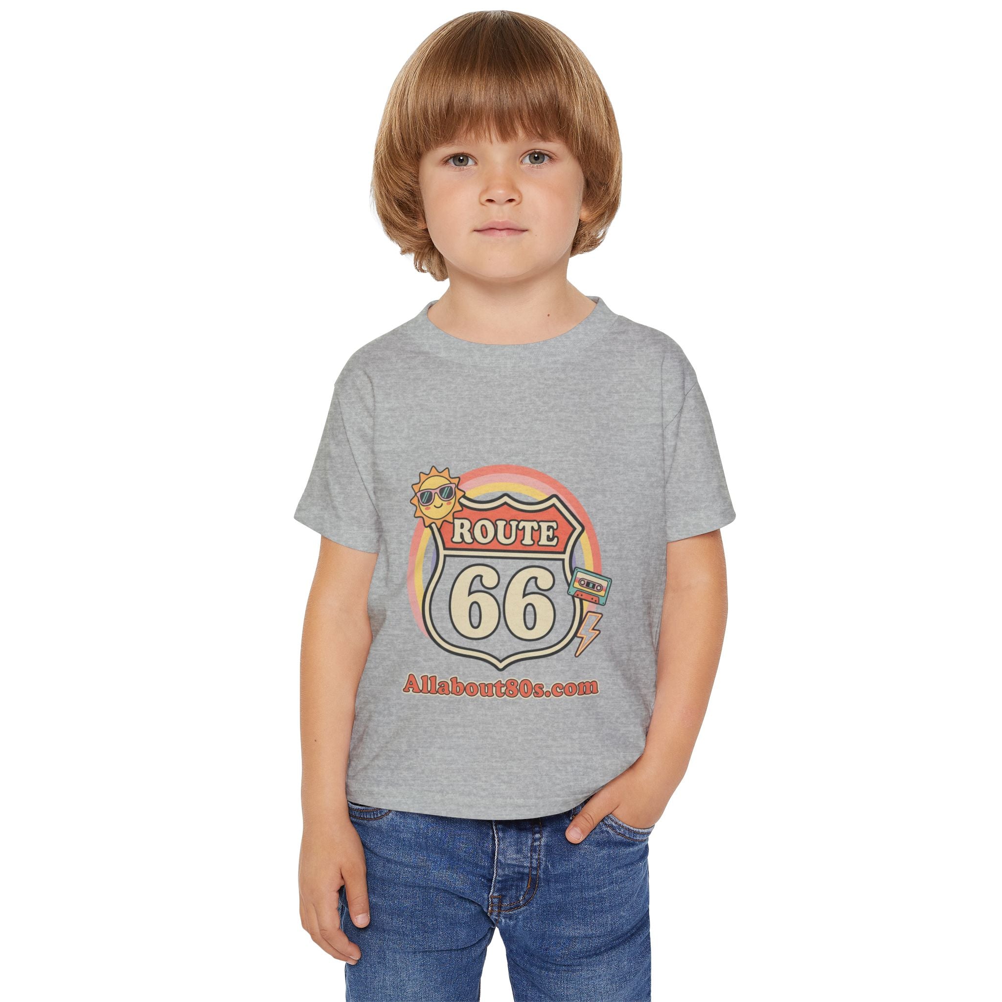 Route 66 Toddler T‑Shirt — Retro Sun Logo "Route 66" Kids Tee