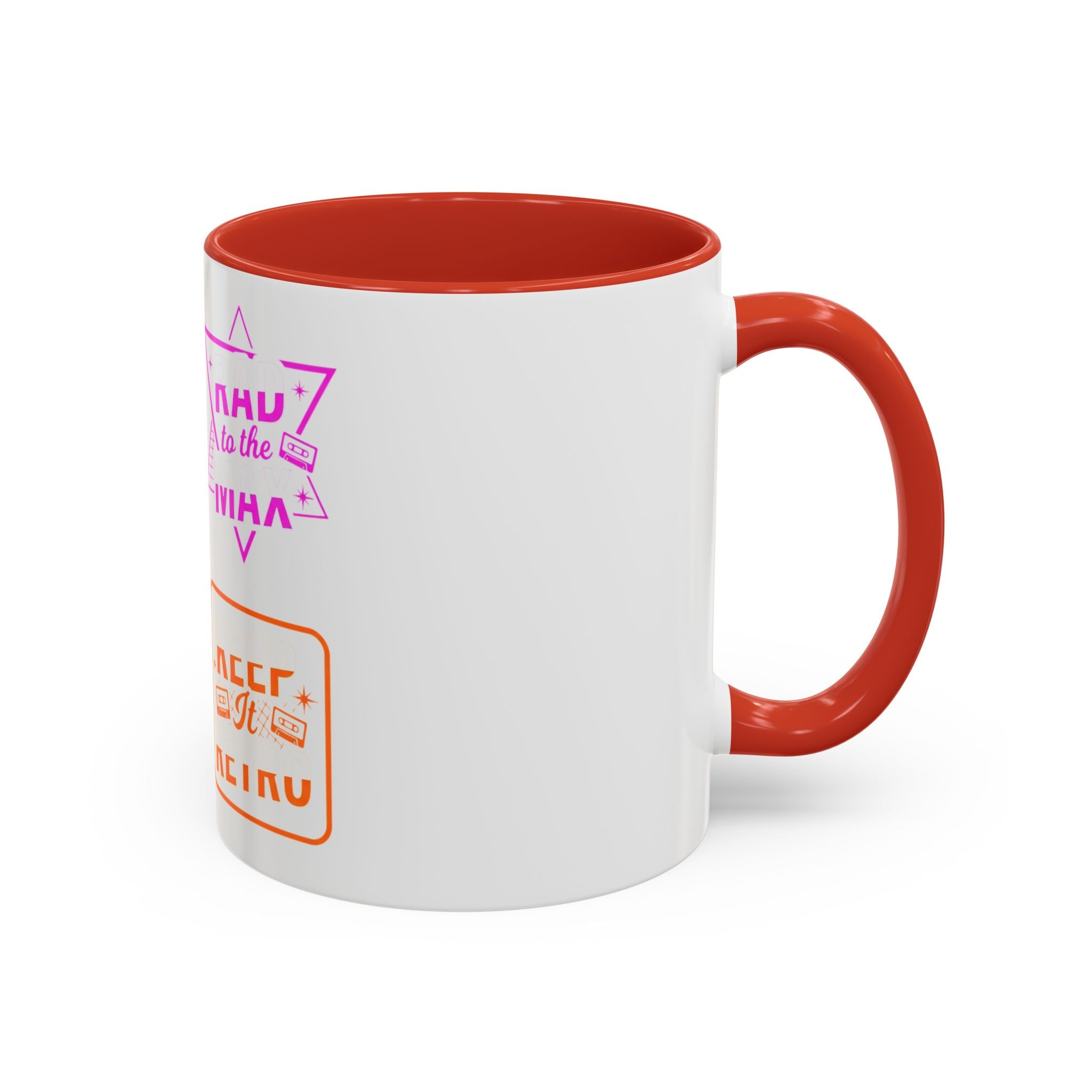 Retro Gamer Badge Accent Coffee Mug — Neon 'Totally Tubular' & 80s Gamer Icons (11/15oz)