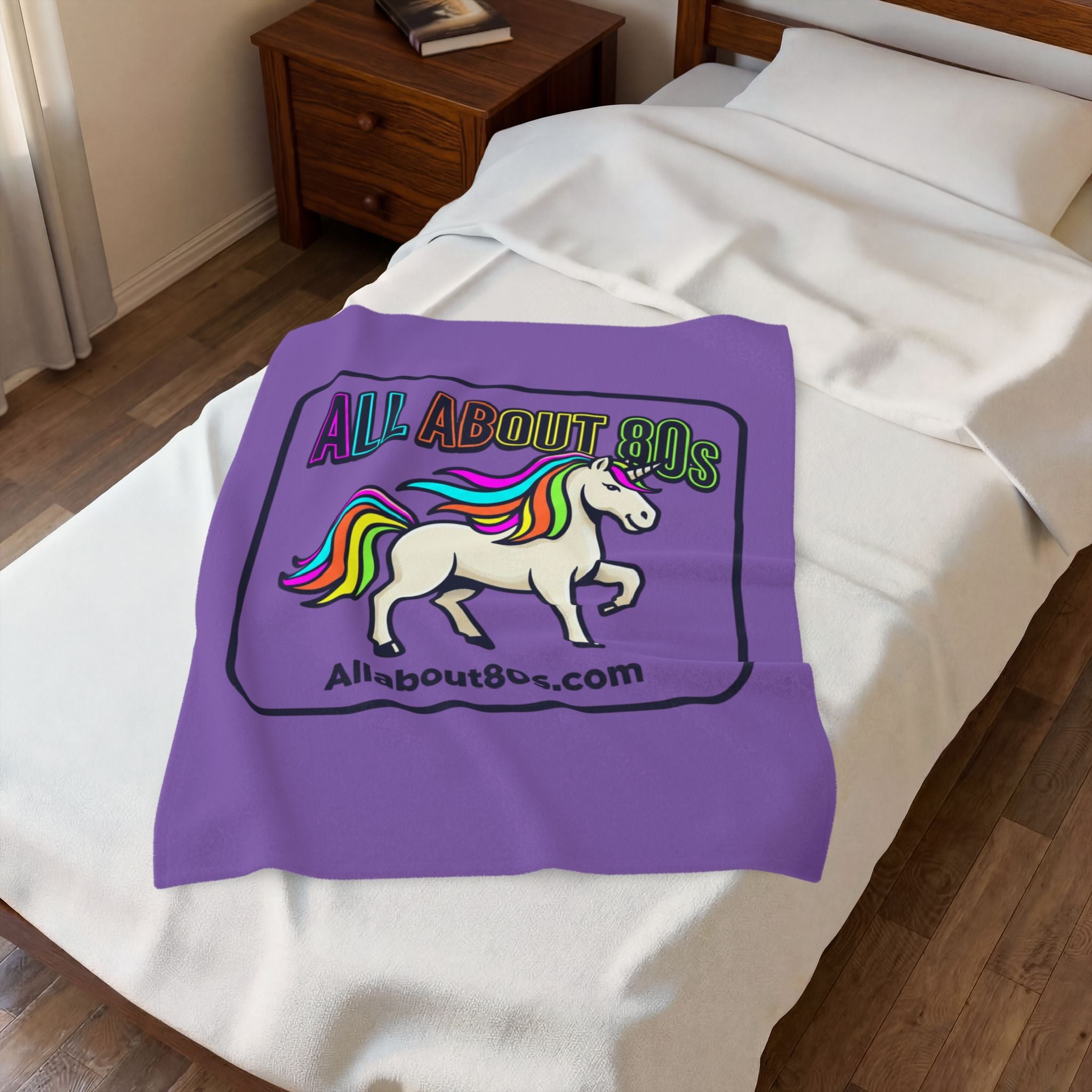 All About 80s Rainbow Unicorn Velveteen Plush Blanket – Retro 80s Cozy Throw