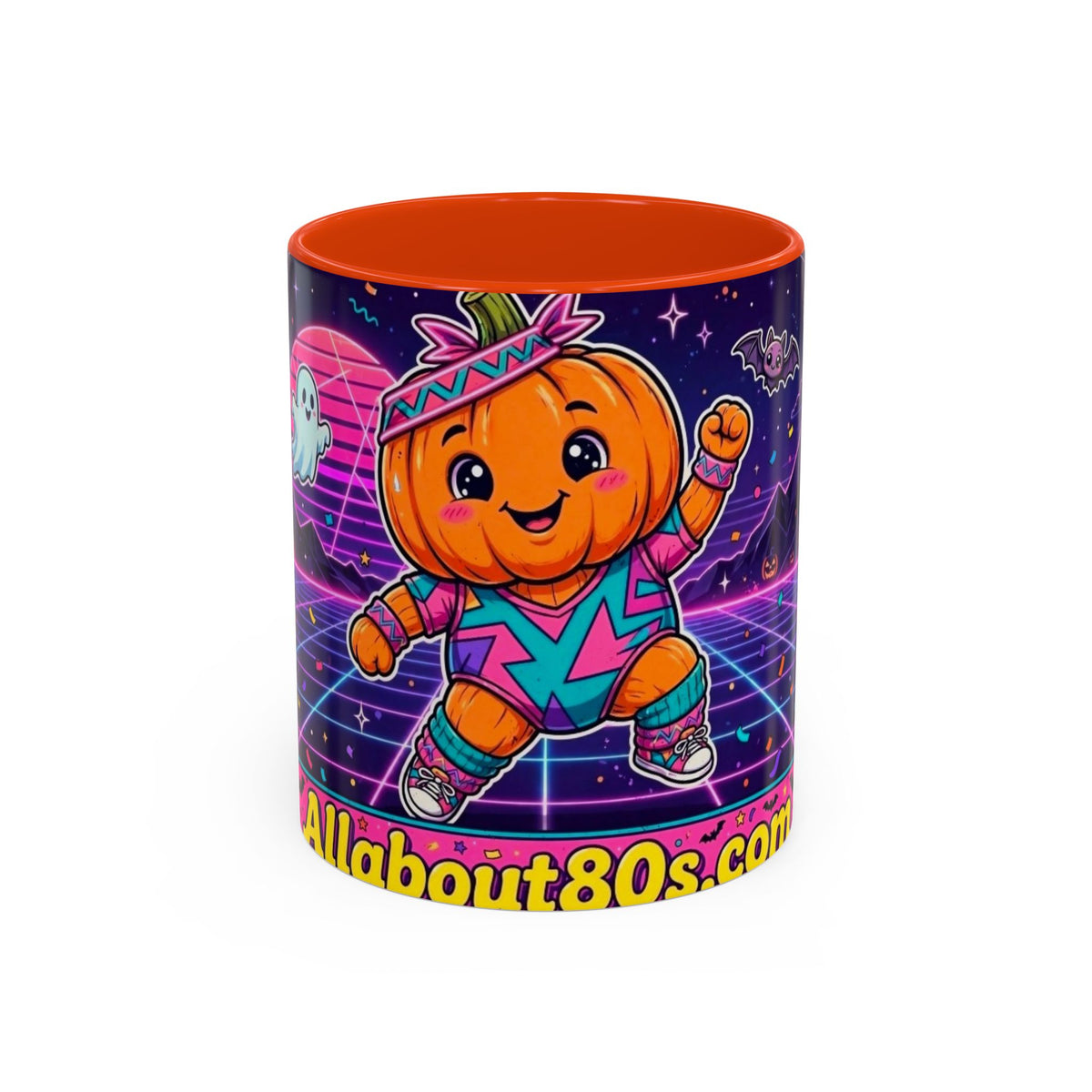80s Retro Pumpkin Mug – Cute Neon Halloween Coffee Cup (11oz/15oz)