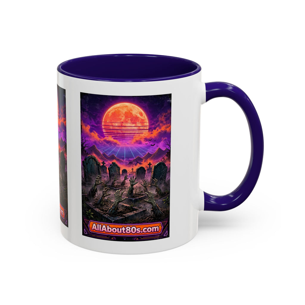 80s Retro Graveyard Sunset Mug — Vaporwave Neon Coffins Coffee Cup (11oz/15oz)