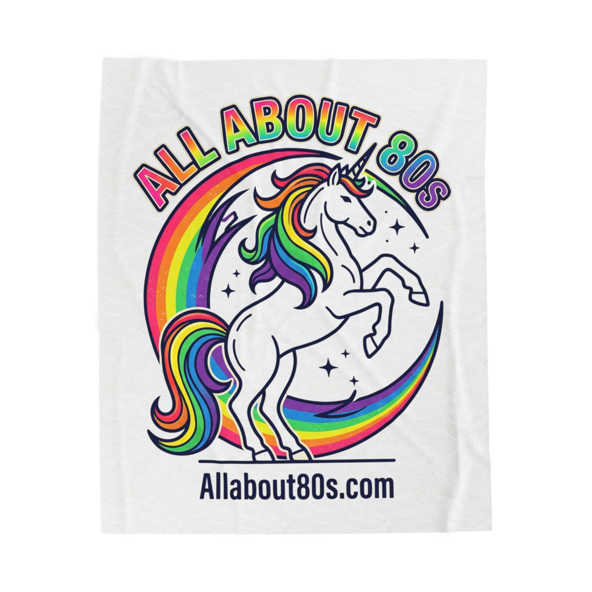 All About 80s Rainbow Unicorn Velveteen Plush Blanket – Retro 80s Nostalgia Throw