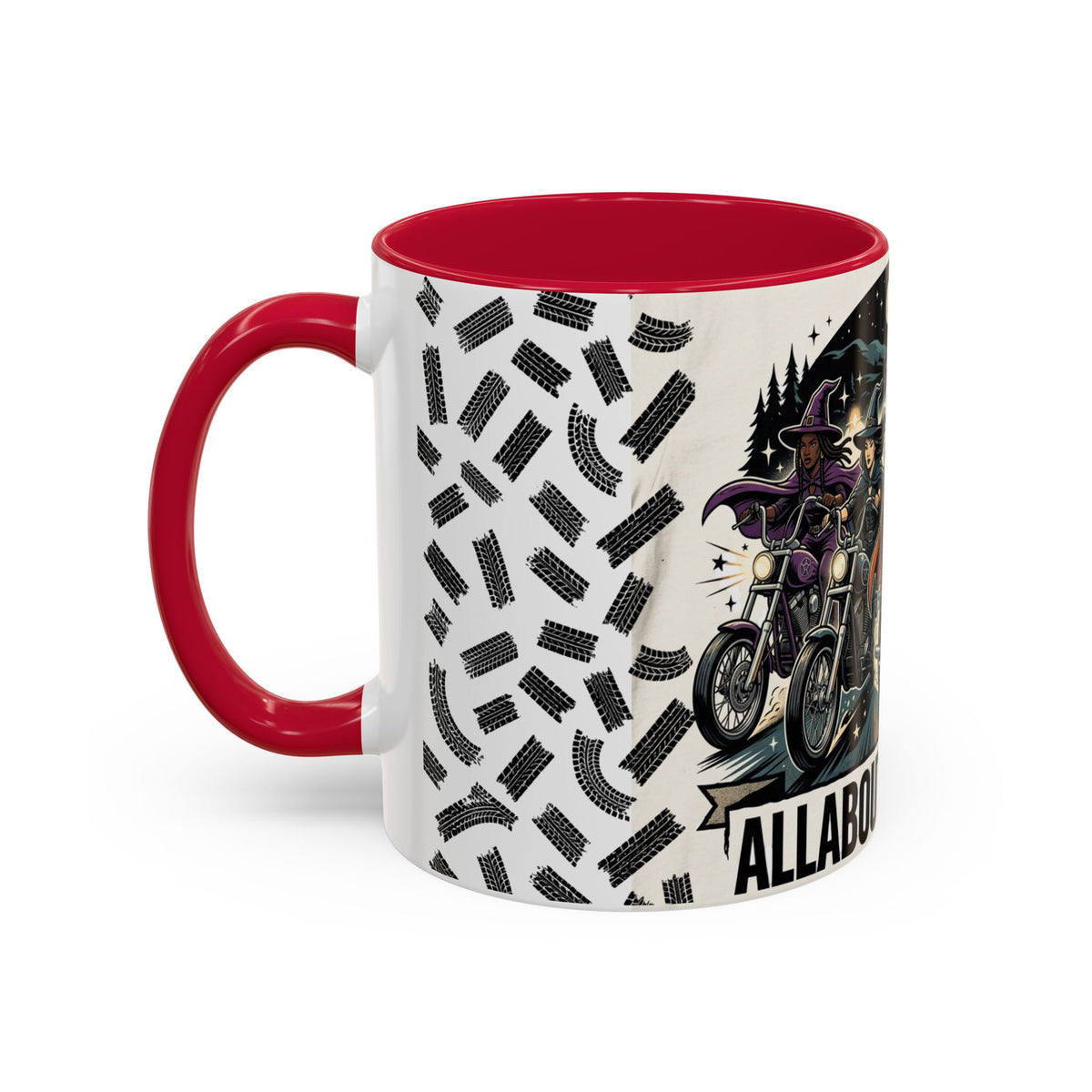 Witch Biker Sisters Coffee Mug — Halloween Motorcycle Witchcraft Design (11oz/15oz)