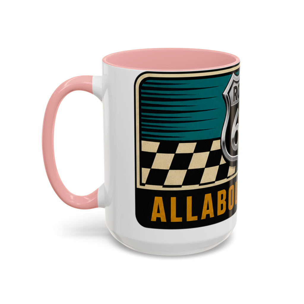 Route 66 Retro Checkerboard Coffee Mug — Vintage Road Trip 11/15oz Accent Mug
