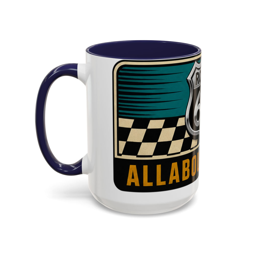 Route 66 Retro Checkerboard Coffee Mug — Vintage Road Trip 11/15oz Accent Mug