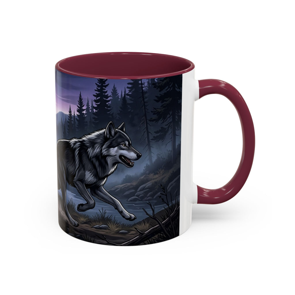 Wolf Pack Nightscape Mug — 11oz/15oz Scenic Black-Interior Coffee Cup