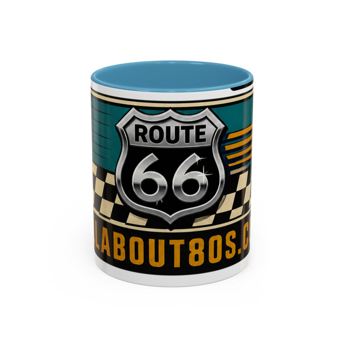 Route 66 Retro Checkerboard Coffee Mug — Vintage Road Trip 11/15oz Accent Mug