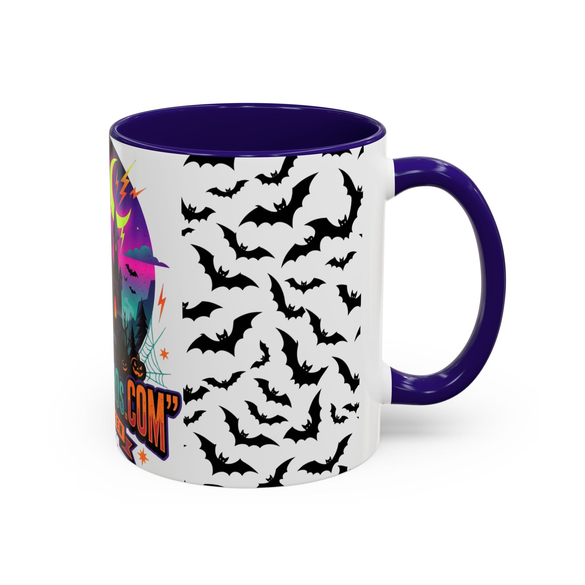 Halloween Haunted Castle Coffee Mug — Colorful Bat Pattern 11oz/15oz