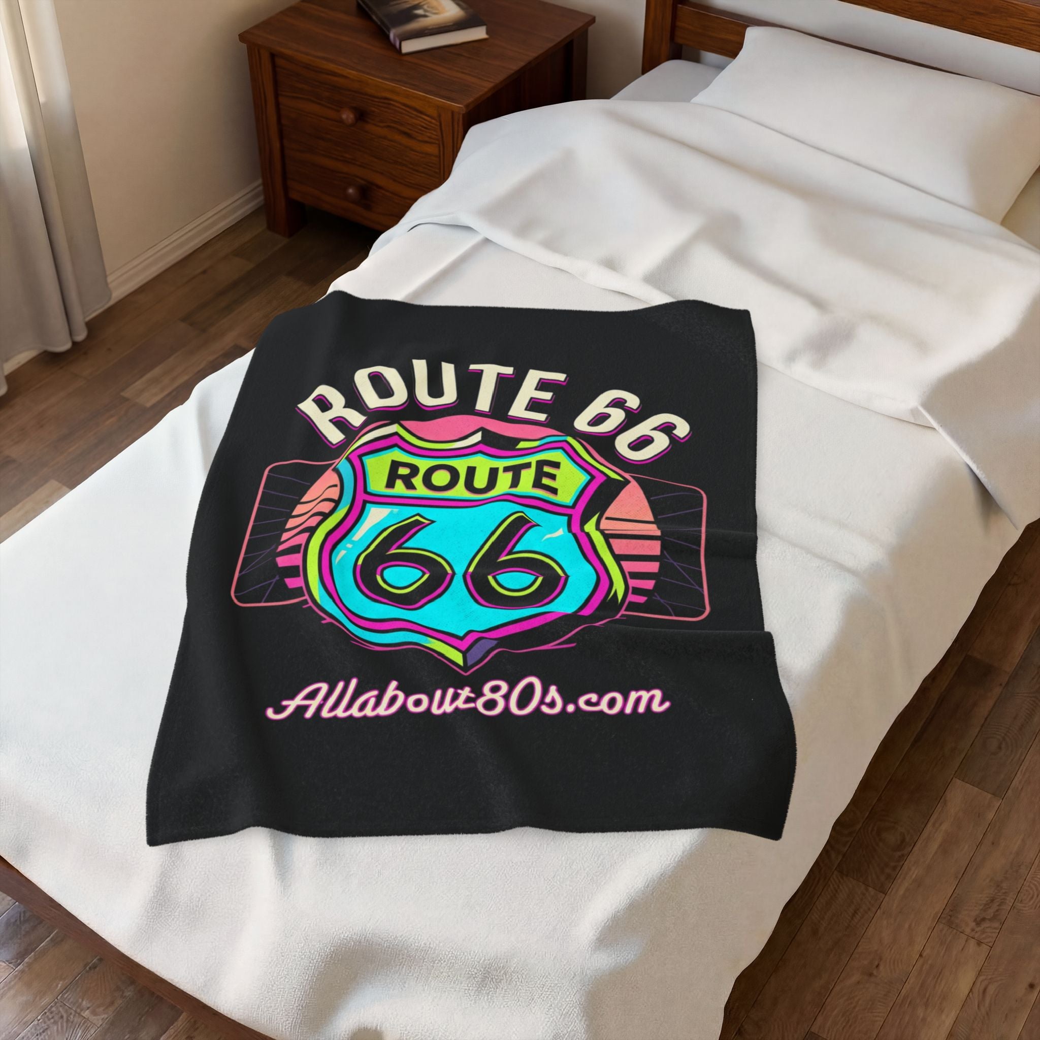Route 66 Retro Neon Velveteen Plush Blanket