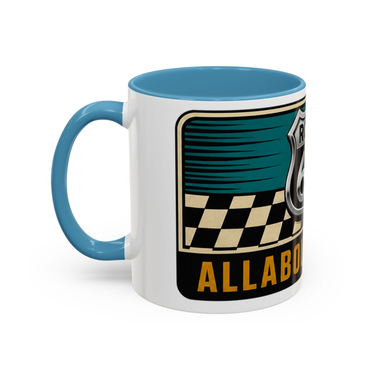 Route 66 Retro Checkerboard Coffee Mug — Vintage Road Trip 11/15oz Accent Mug