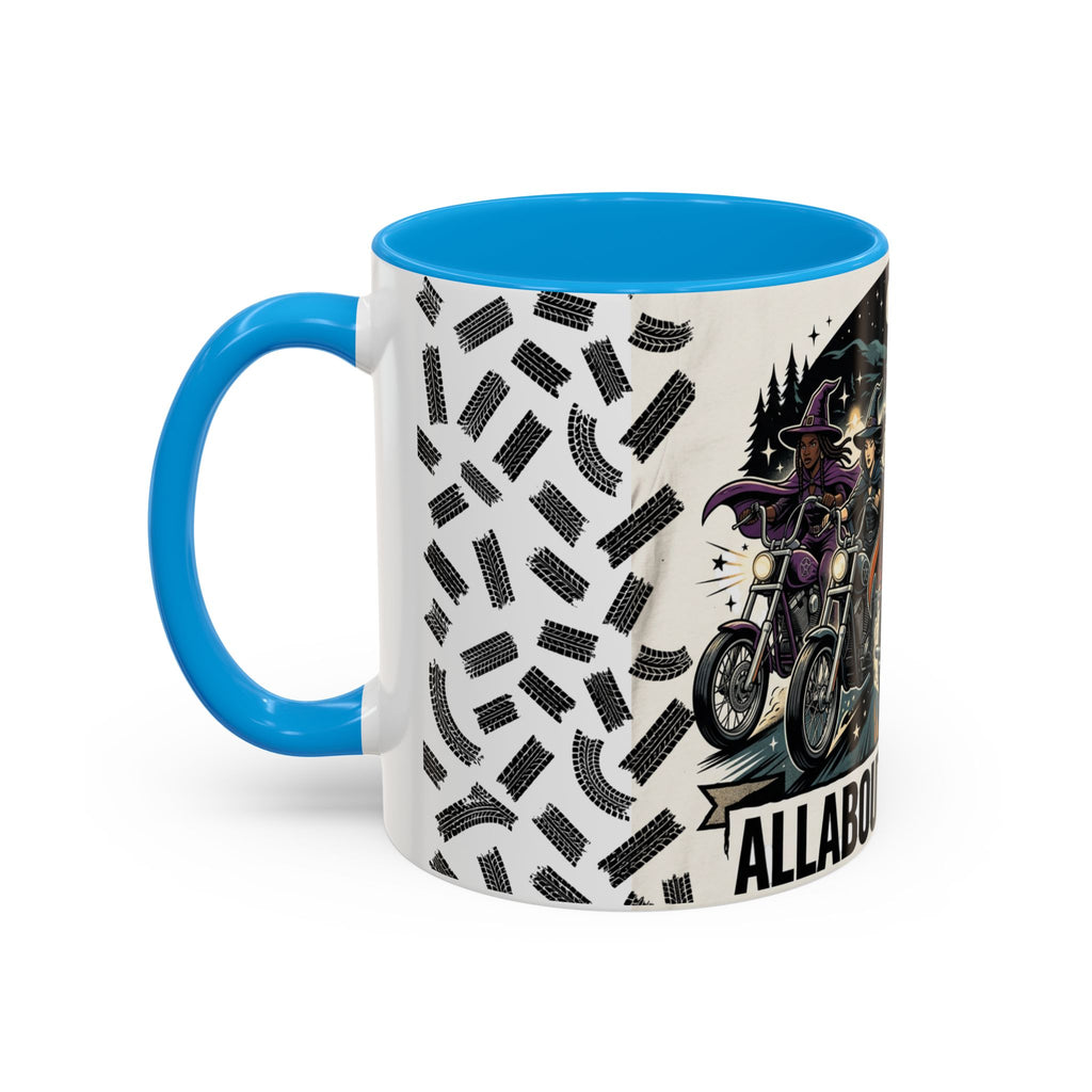 Witch Biker Sisters Coffee Mug — Halloween Motorcycle Witchcraft Design (11oz/15oz)