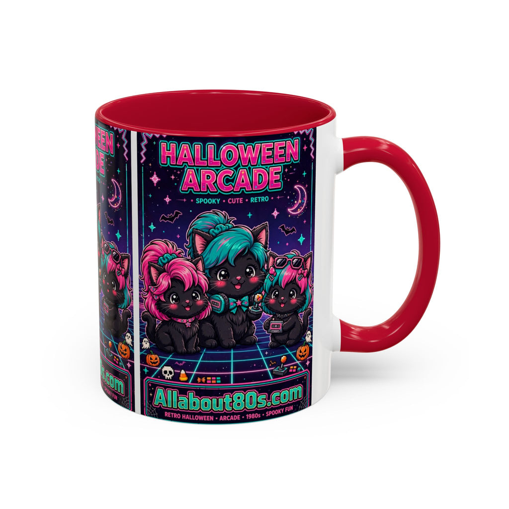 Halloween Arcade Mug — Cute Retro 80s Cat Gamers (11oz/15oz)