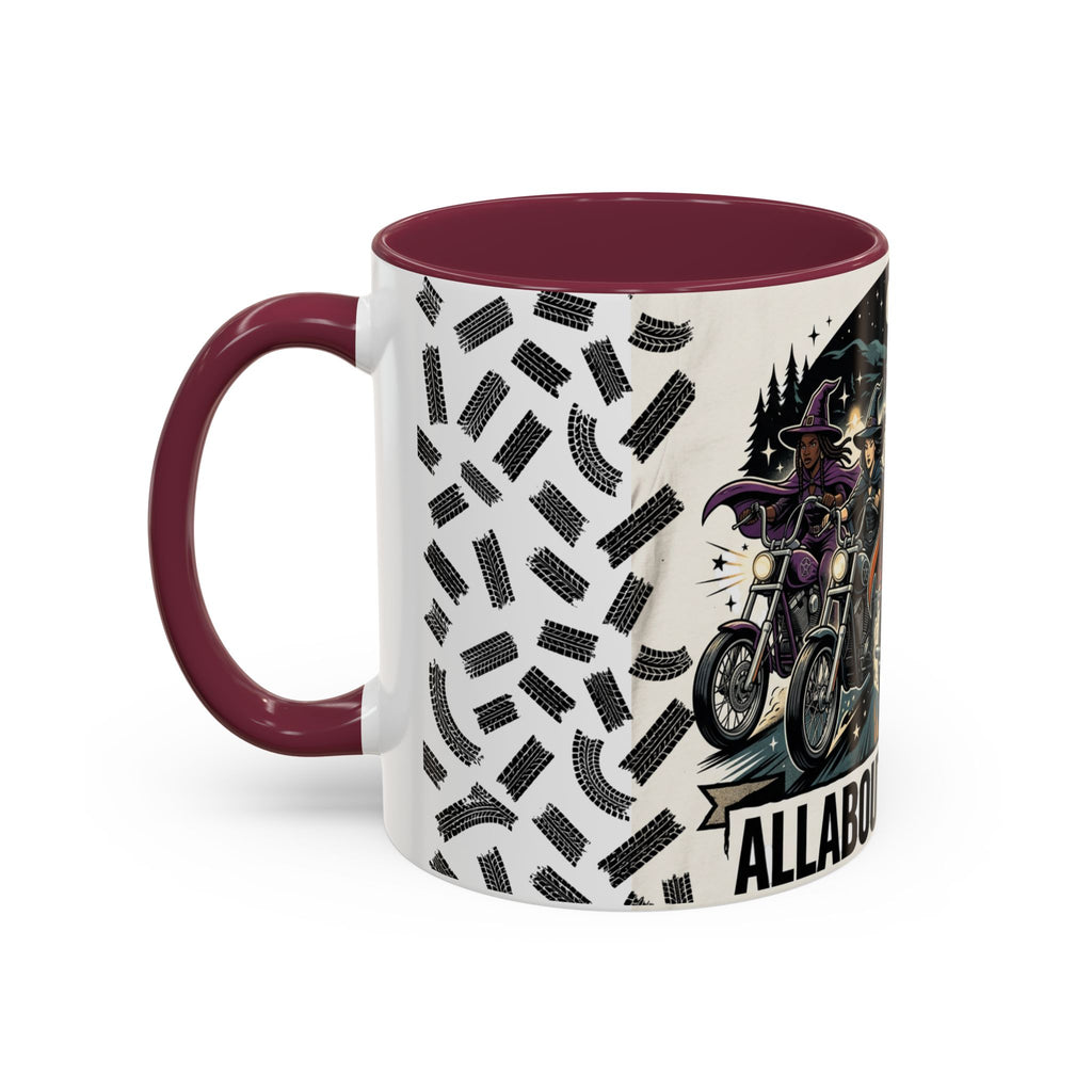 Witch Biker Sisters Coffee Mug — Halloween Motorcycle Witchcraft Design (11oz/15oz)