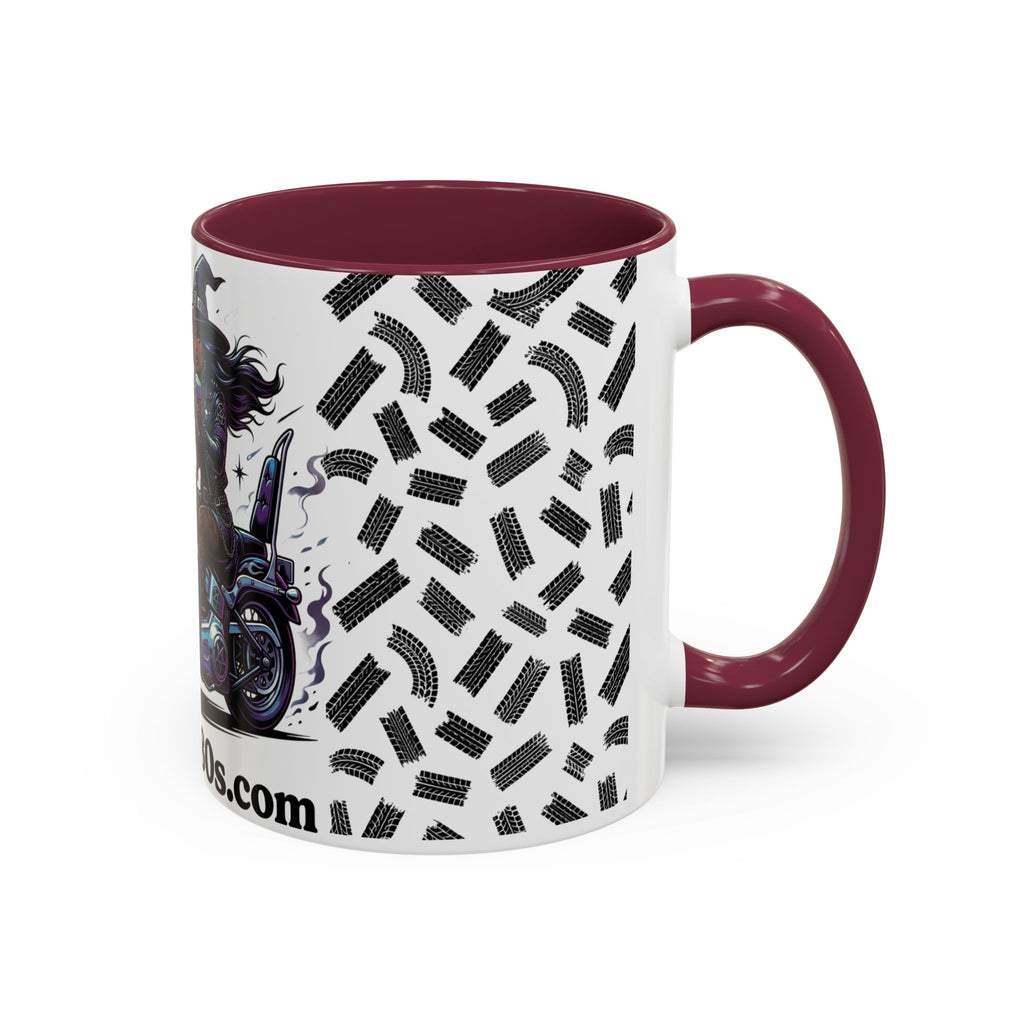 Witch Biker Coffee Mug (11oz/15oz) — Gothic Motorcycle Witch Illustration