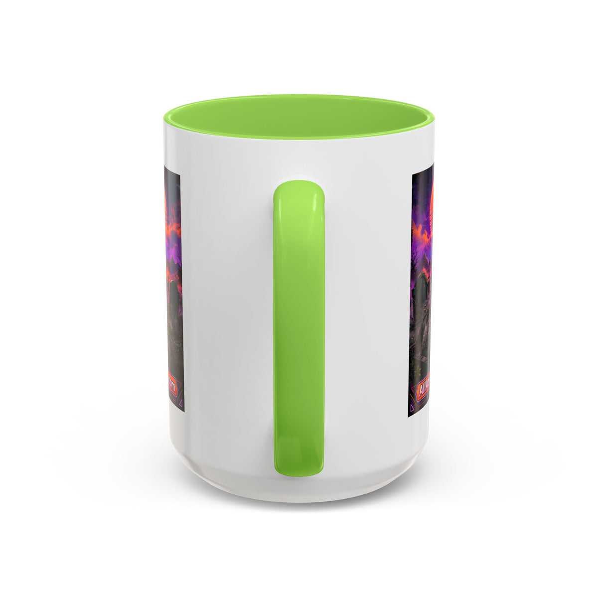 80s Retro Graveyard Sunset Mug — Vaporwave Neon Coffins Coffee Cup (11oz/15oz)