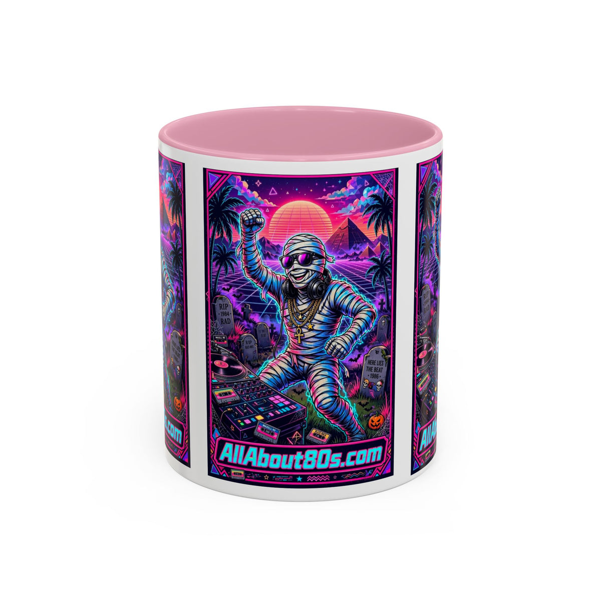 80s Retro Astro Skate Mug — Neon Vaporwave Skeleton Skateboard Coffee Cup (AllAbout80s.com)