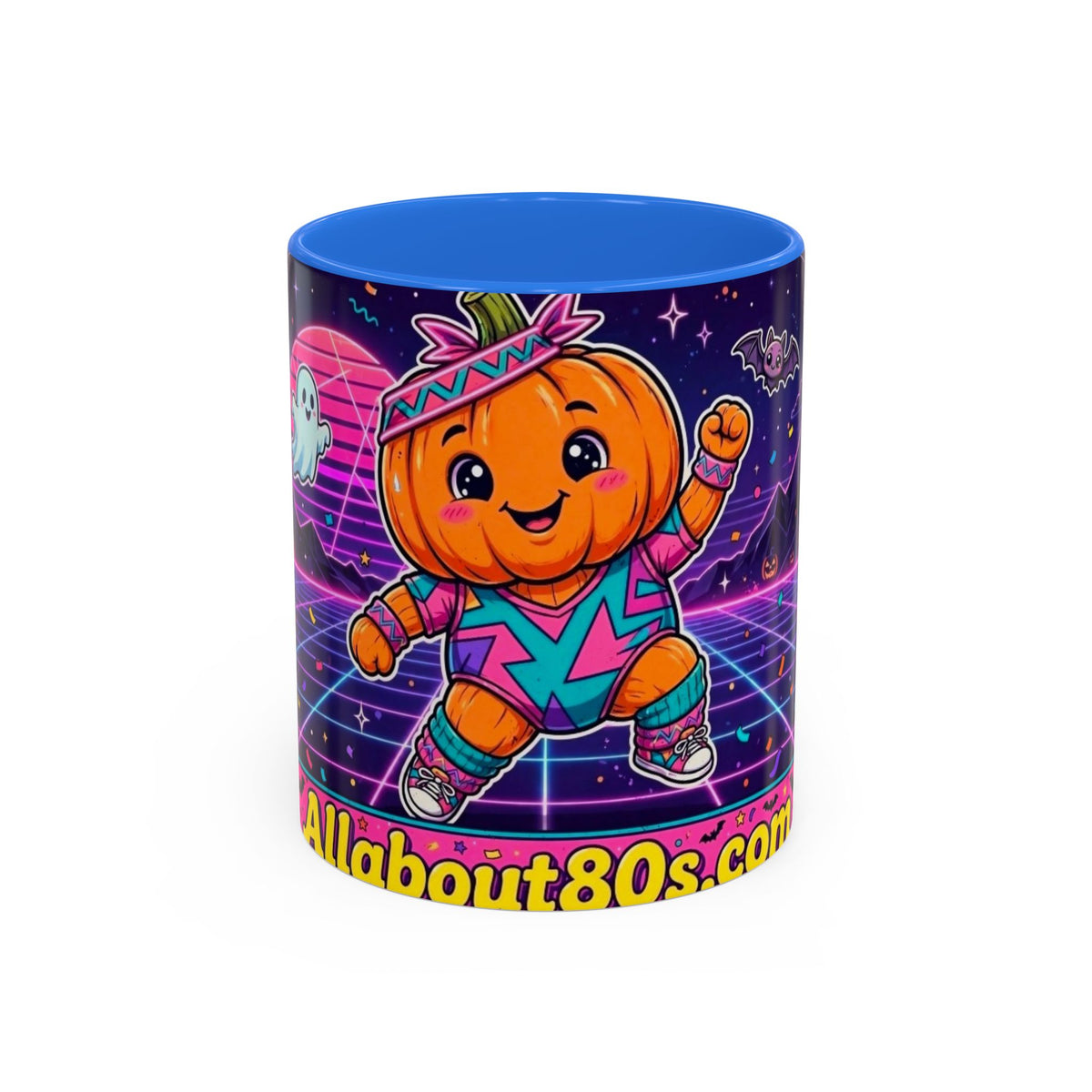 80s Retro Pumpkin Mug – Cute Neon Halloween Coffee Cup (11oz/15oz)