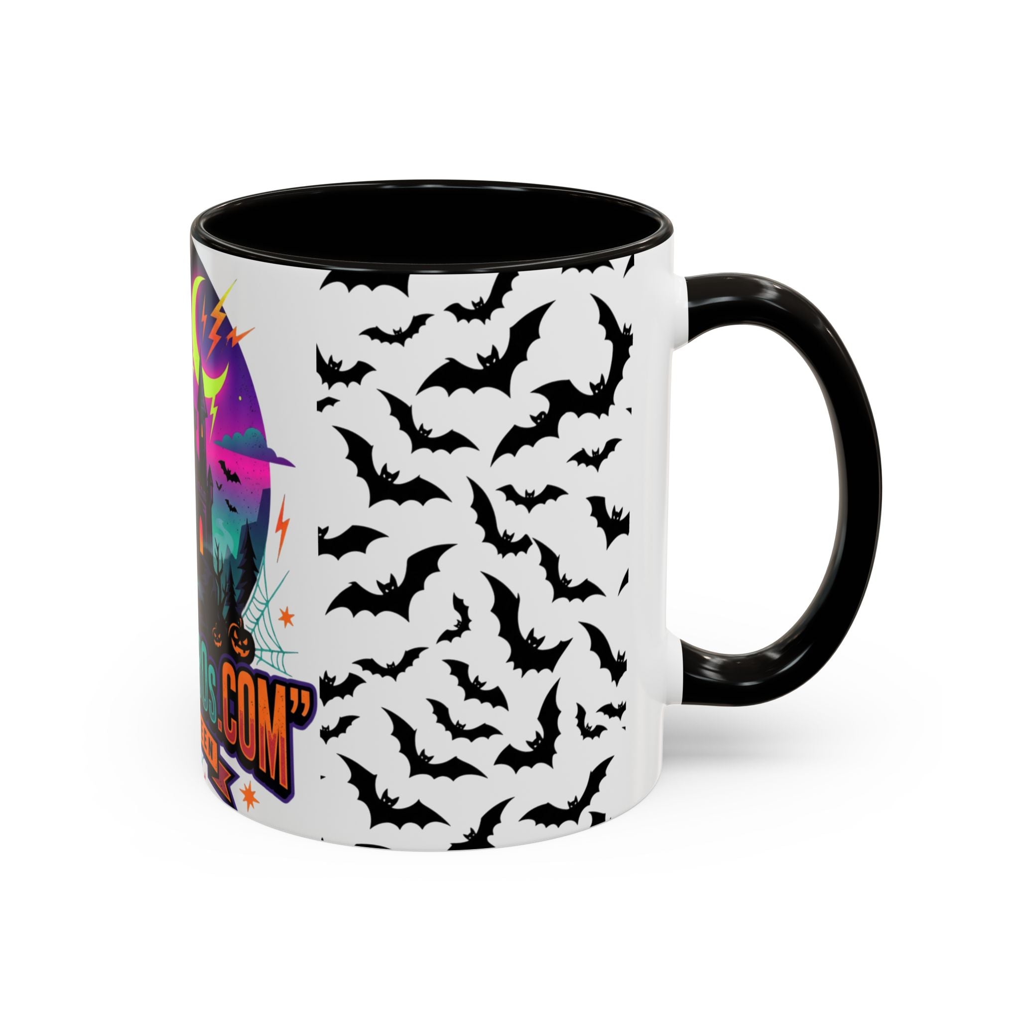 Halloween Haunted Castle Coffee Mug — Colorful Bat Pattern 11oz/15oz