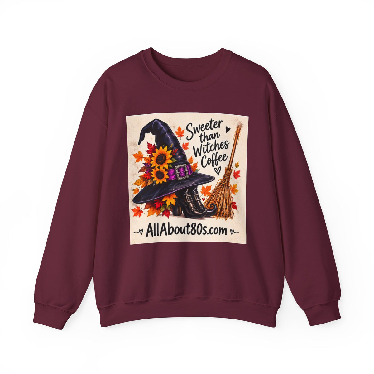 Sweater — 'Sweeter Than Witches Coffee' Halloween Witch Graphic Crewneck Sweatshirt