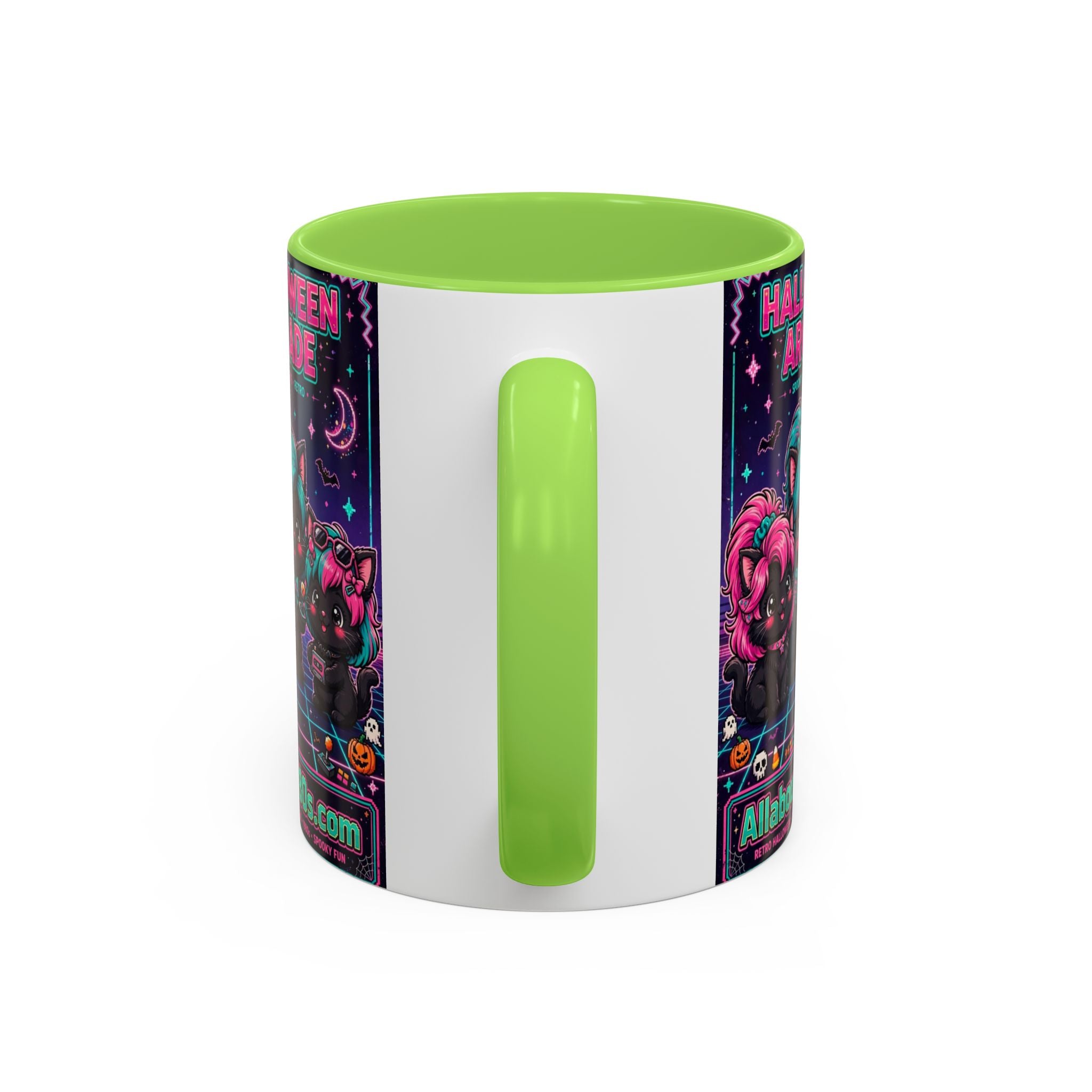 Halloween Arcade Mug — Cute Retro 80s Cat Gamers (11oz/15oz)