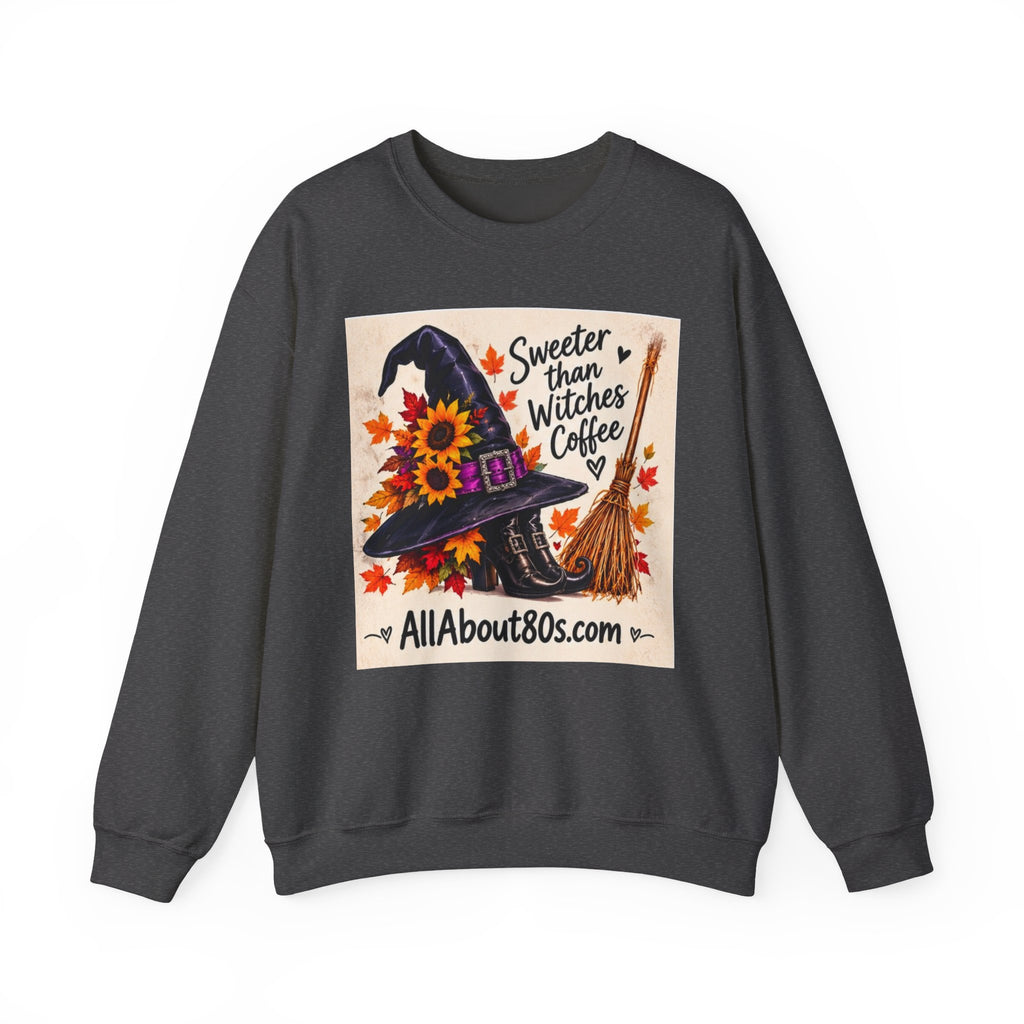 Sweater — 'Sweeter Than Witches Coffee' Halloween Witch Graphic Crewneck Sweatshirt