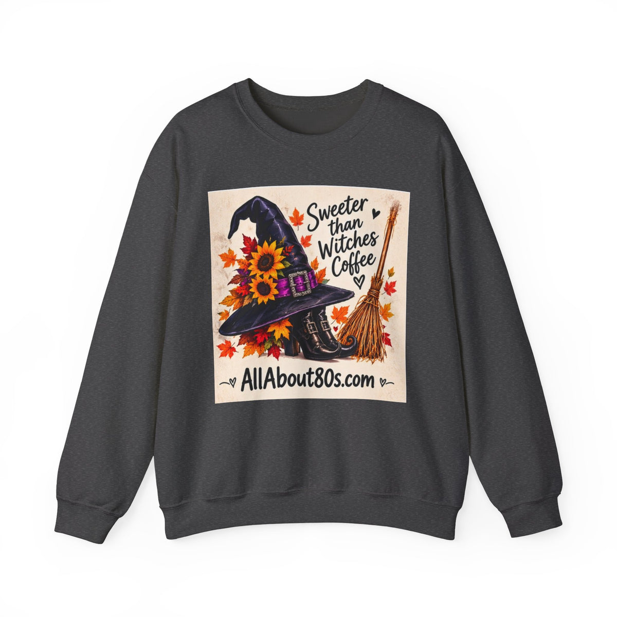Sweater — 'Sweeter Than Witches Coffee' Halloween Witch Graphic Crewneck Sweatshirt