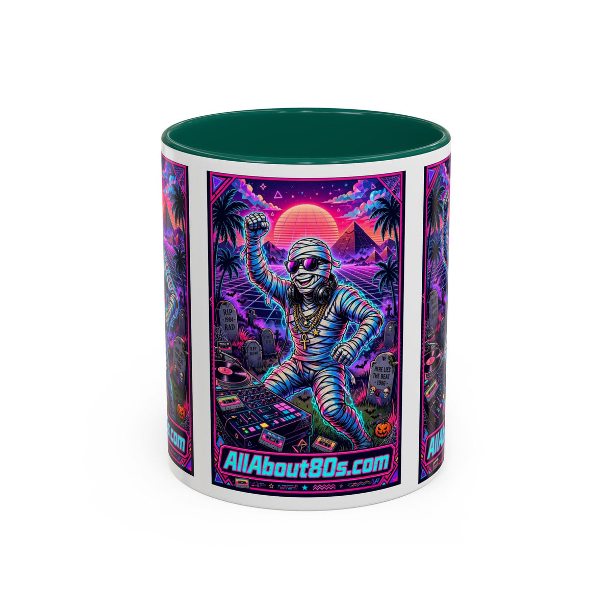 80s Retro Astro Skate Mug — Neon Vaporwave Skeleton Skateboard Coffee Cup (AllAbout80s.com)
