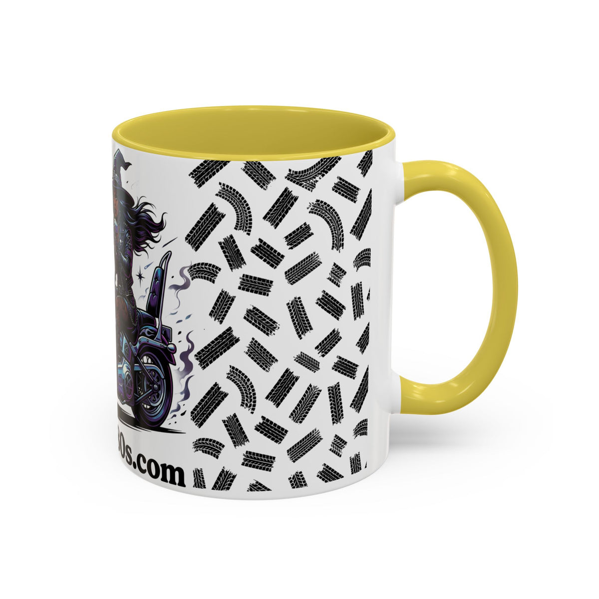Witch Biker Coffee Mug (11oz/15oz) — Gothic Motorcycle Witch Illustration